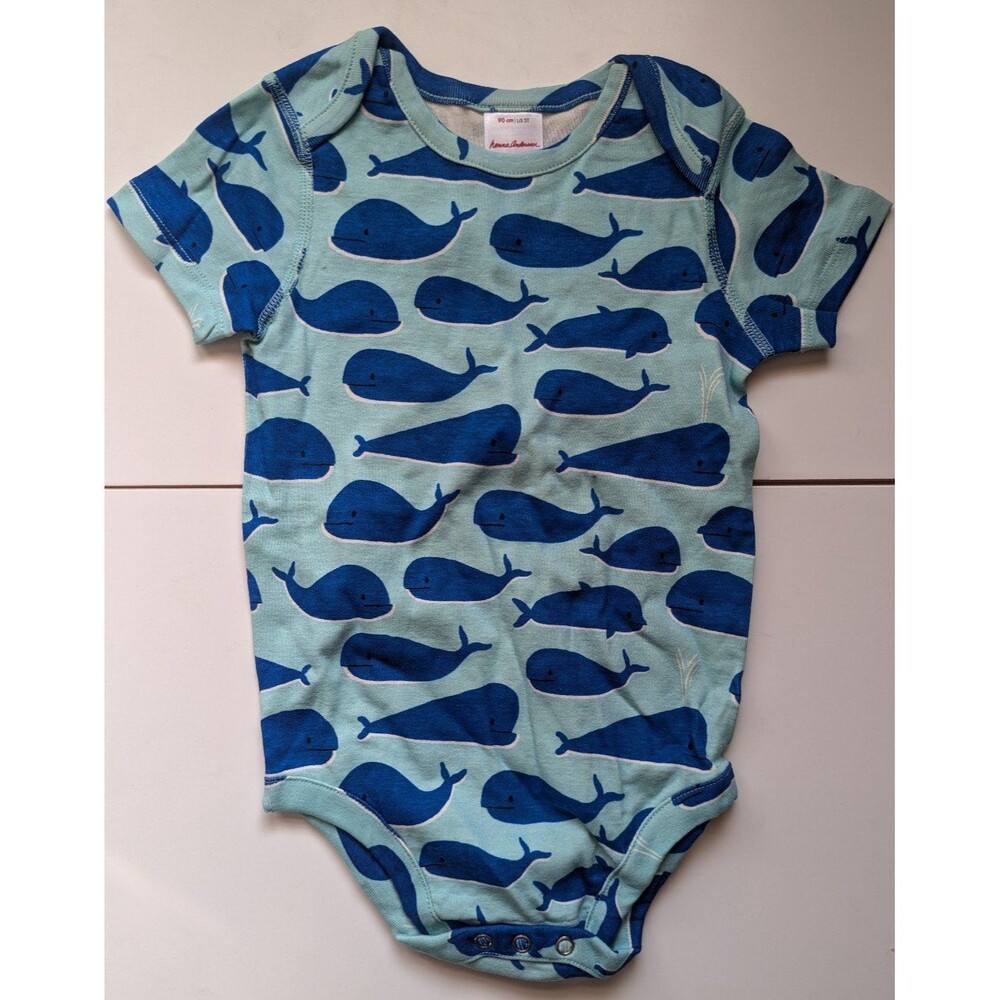 Hanna Andersson Blue Whales Short Sleeve Onesie size 3T